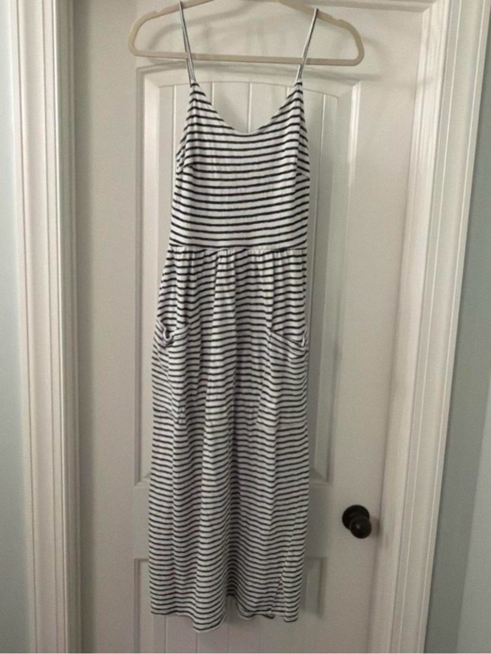 Striped Spaghetti Strap Maxi Dress - Black & White